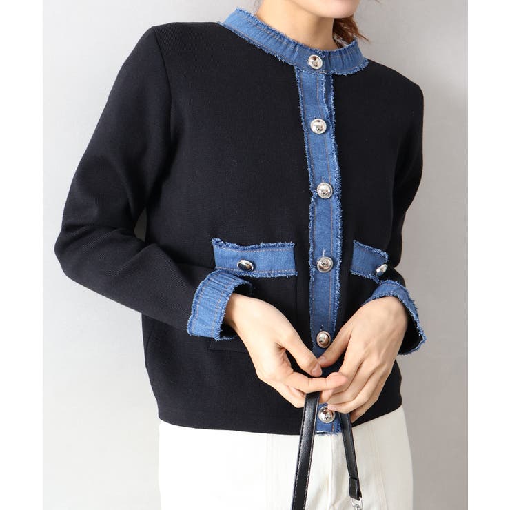 デニム切替ノーカラーカーディガン | SpRay | 詳細画像22 