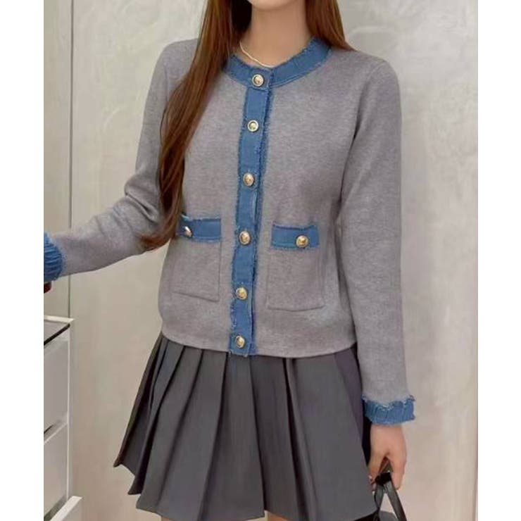 デニム切替ノーカラーカーディガン | SpRay | 詳細画像2 