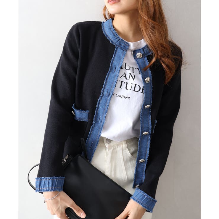 デニム切替ノーカラーカーディガン | SpRay | 詳細画像27 