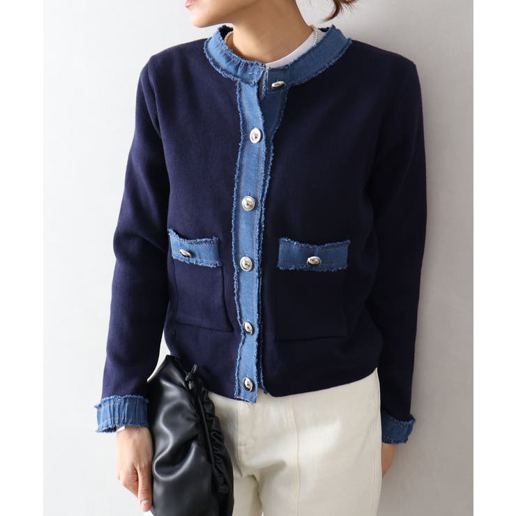 デニム切替ノーカラーカーディガン | SpRay | 詳細画像29 