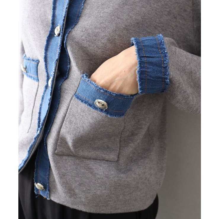 デニム切替ノーカラーカーディガン | SpRay | 詳細画像32 