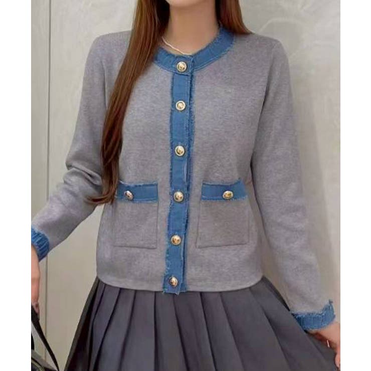 デニム切替ノーカラーカーディガン | SpRay | 詳細画像4 