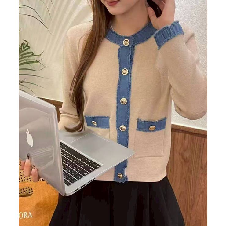 デニム切替ノーカラーカーディガン | SpRay | 詳細画像5 