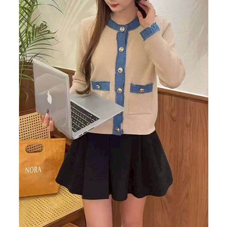 デニム切替ノーカラーカーディガン | SpRay | 詳細画像6 