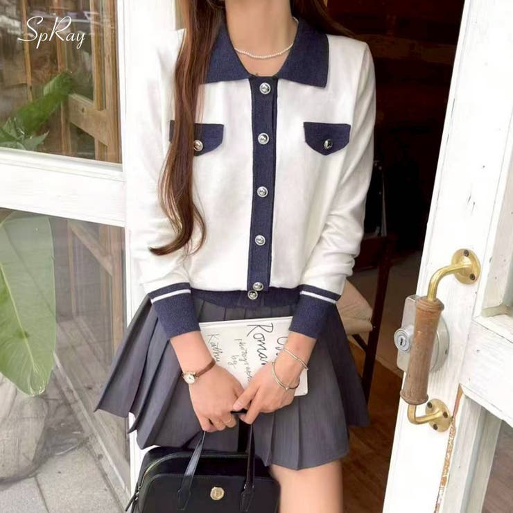 バイカラー衿付カーディガン | SpRay | 詳細画像1 