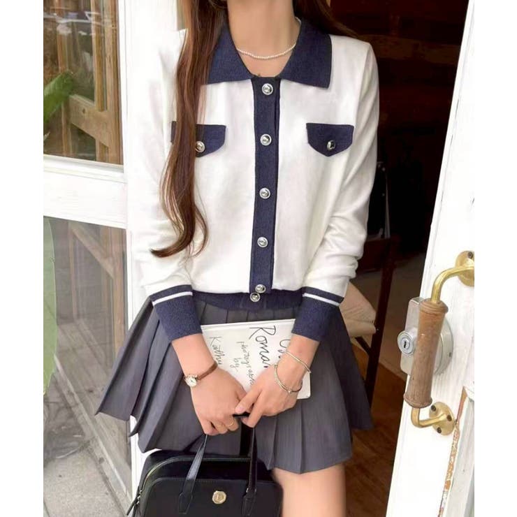 オフホワイト | バイカラー衿付カーディガン | SpRay