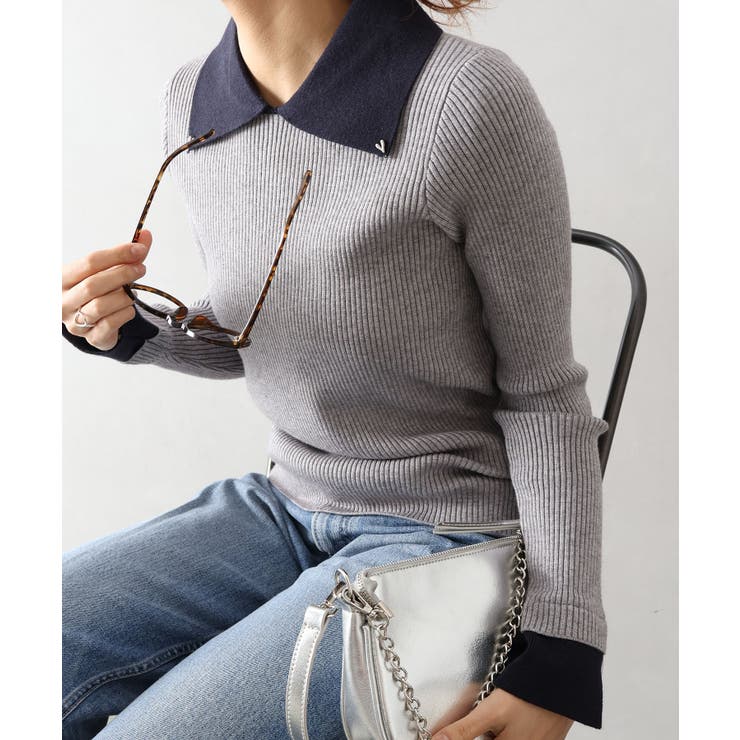 グレー | 襟付きニットプルオーバー | SpRay