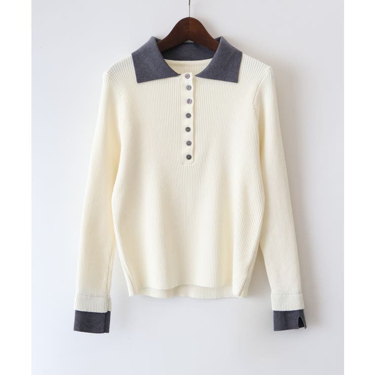 配色ニットポロシャツ | SpRay | 詳細画像7 