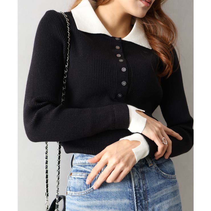 ブラック | 配色ニットポロシャツ | SpRay