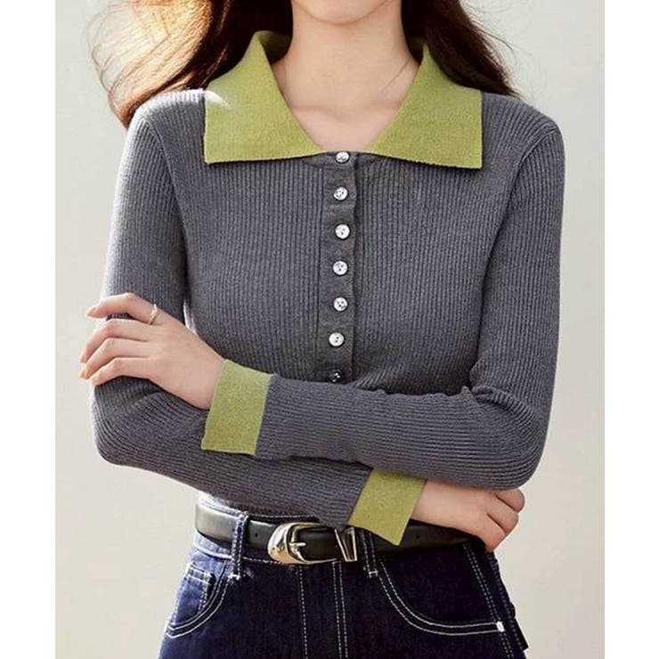 配色ニットポロシャツ | SpRay | 詳細画像3 