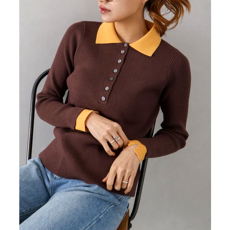 配色ニットポロシャツ | SpRay | 詳細画像40 