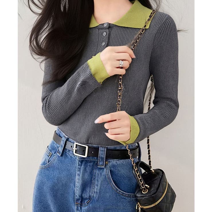 配色ニットポロシャツ | SpRay | 詳細画像4 