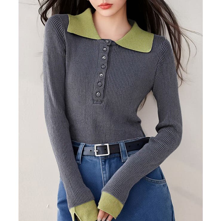 配色ニットポロシャツ | SpRay | 詳細画像5 