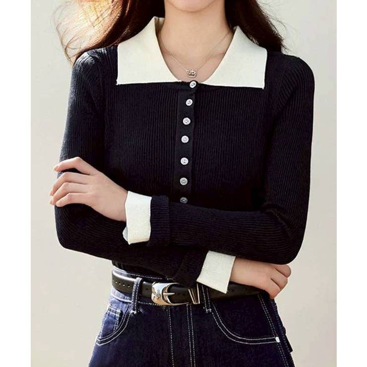 配色ニットポロシャツ | SpRay | 詳細画像6 