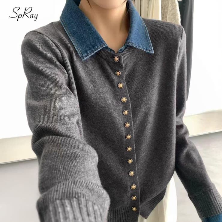 デニム切替ニットカーディガン | SpRay | 詳細画像1 