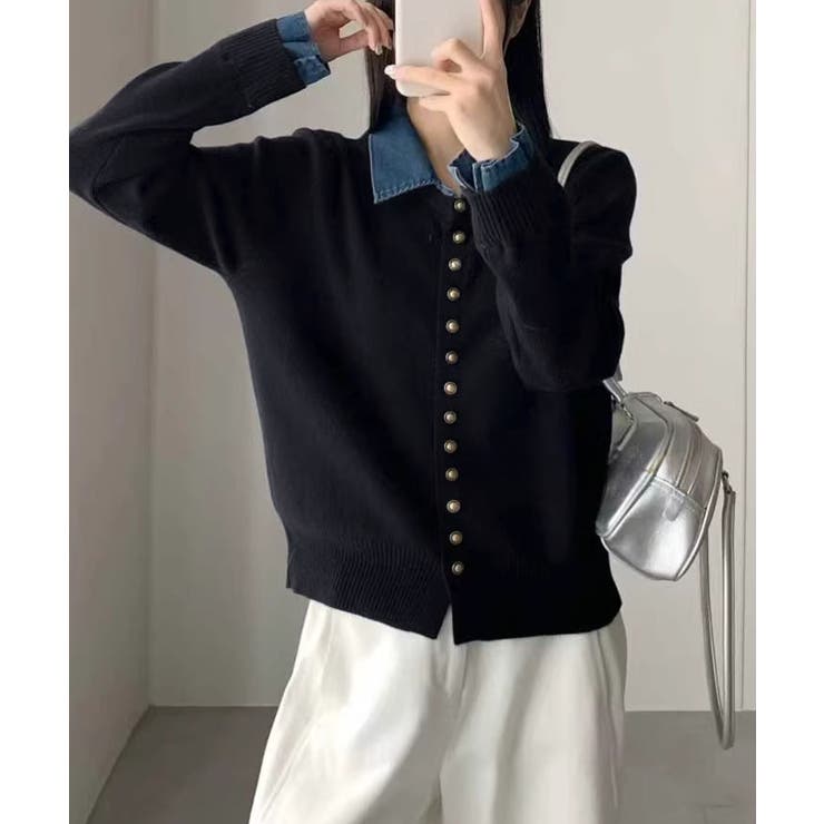 ブラック | デニム切替ニットカーディガン | SpRay