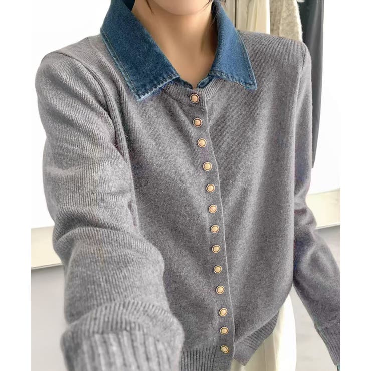 グレー | デニム切替ニットカーディガン | SpRay