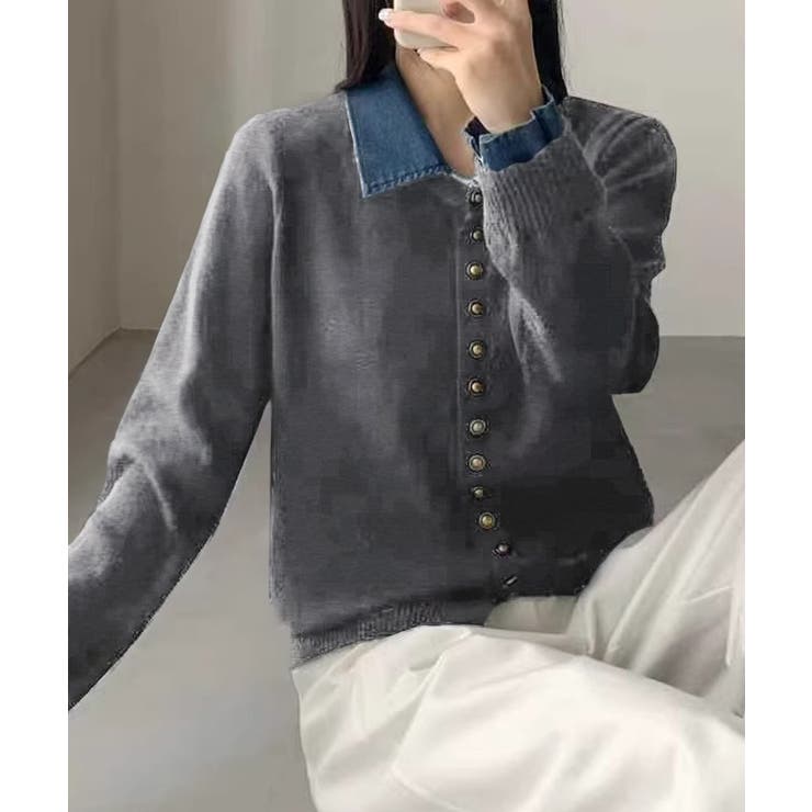 チャコールグレー | デニム切替ニットカーディガン | SpRay