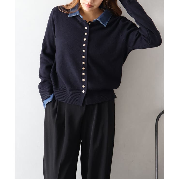 デニム切替ニットカーディガン | SpRay | 詳細画像9 