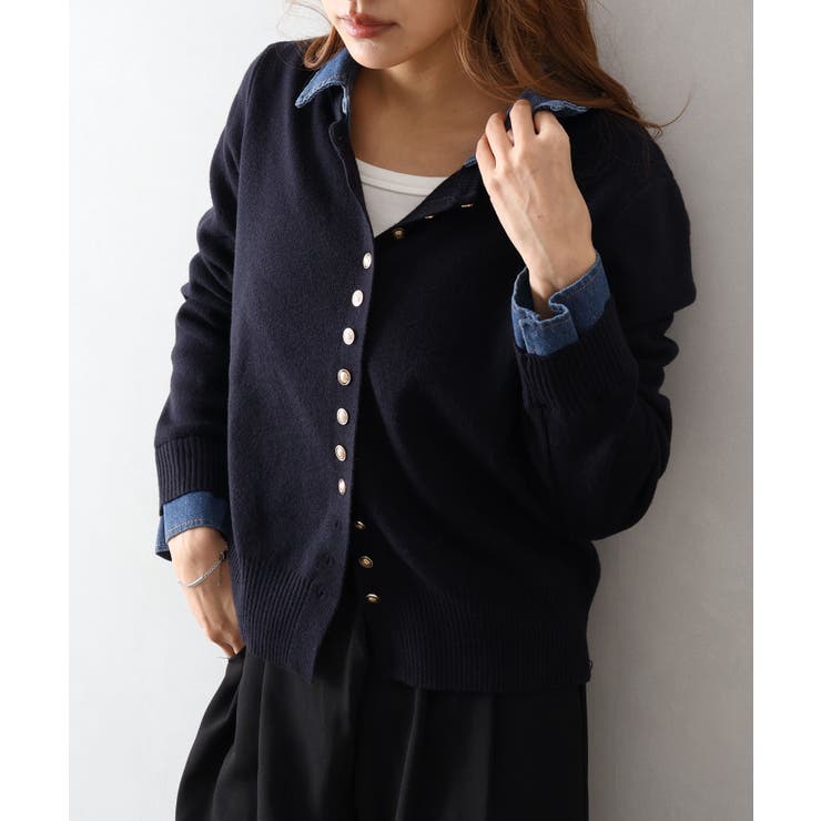 デニム切替ニットカーディガン | SpRay | 詳細画像13 