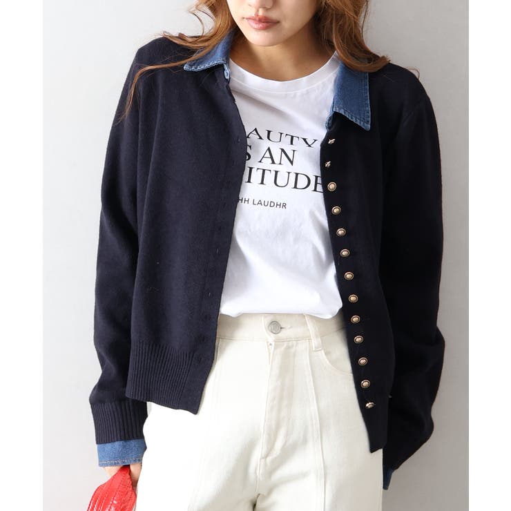 デニム切替ニットカーディガン | SpRay | 詳細画像16 