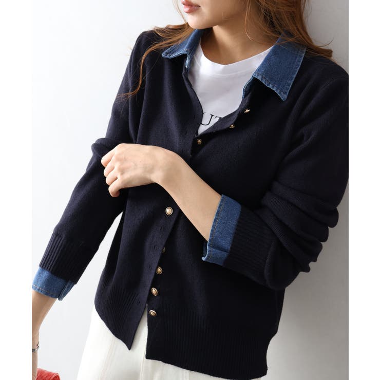 デニム切替ニットカーディガン | SpRay | 詳細画像19 