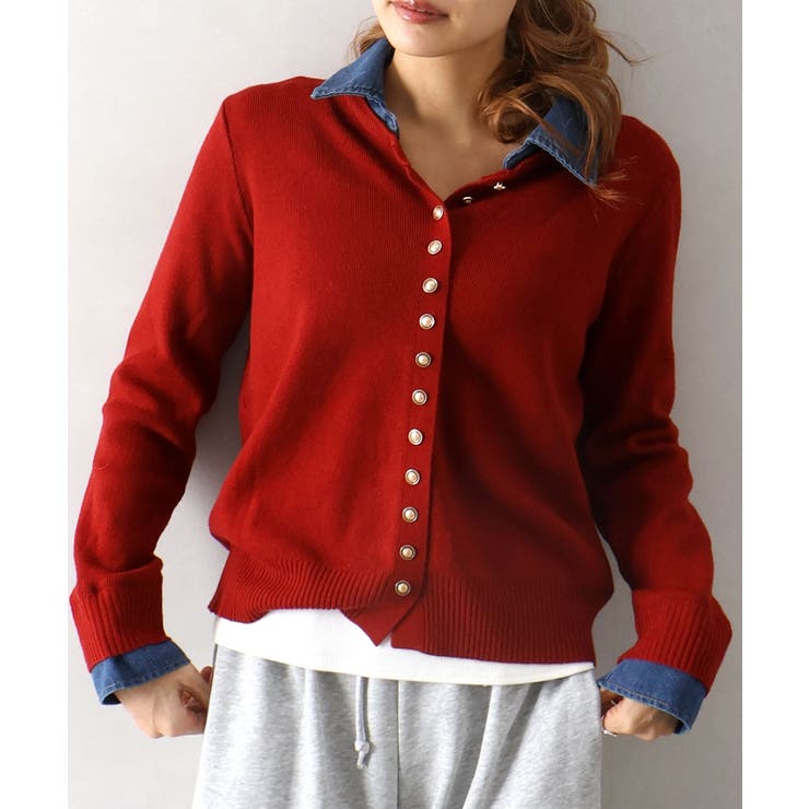 デニム切替ニットカーディガン | SpRay | 詳細画像21 