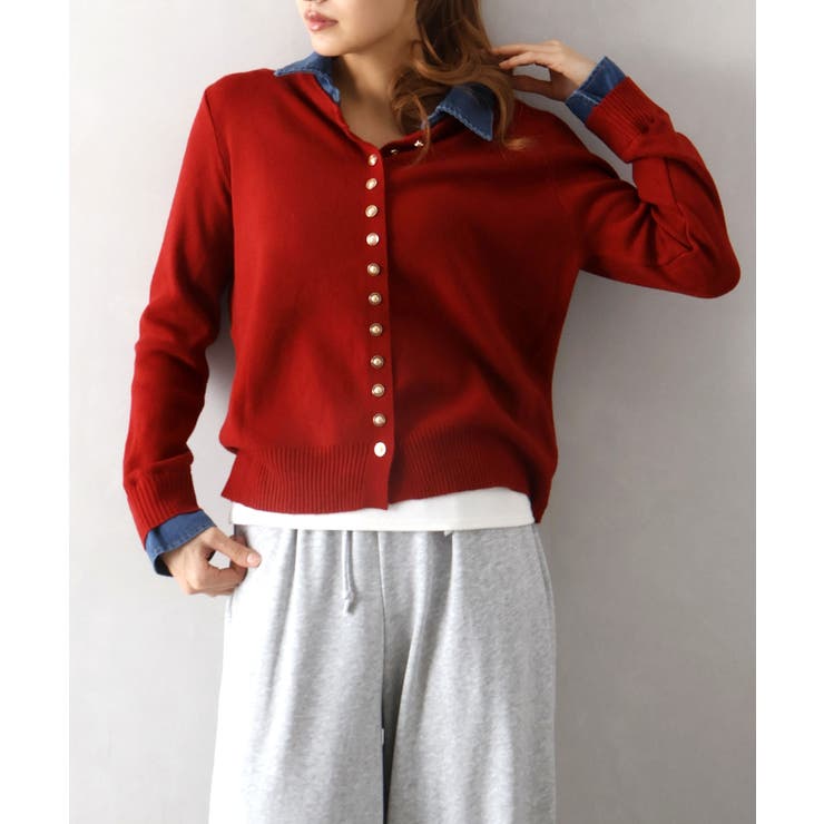 デニム切替ニットカーディガン | SpRay | 詳細画像22 