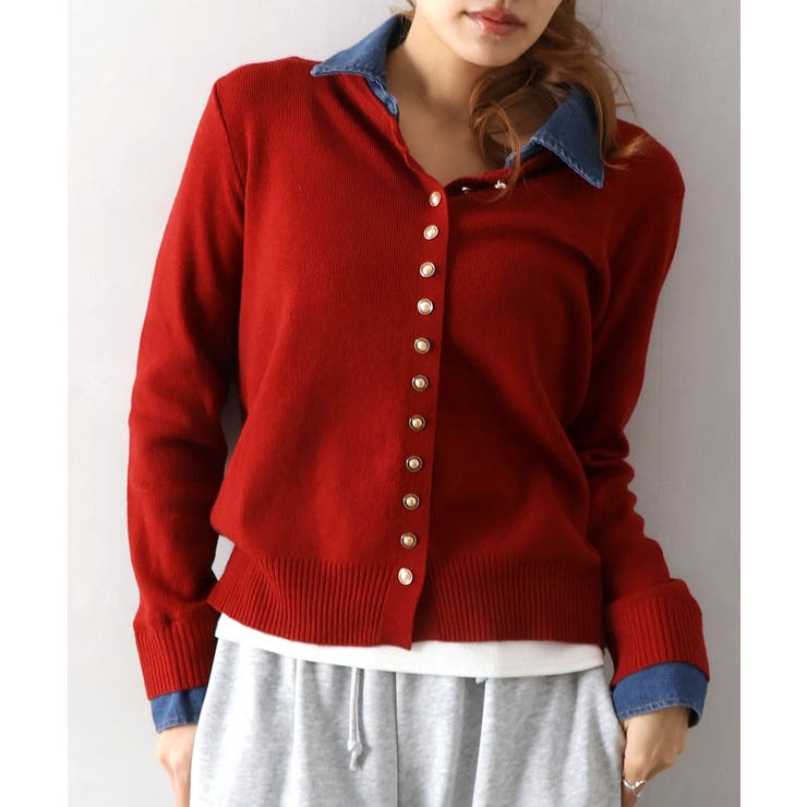 デニム切替ニットカーディガン | SpRay | 詳細画像23 