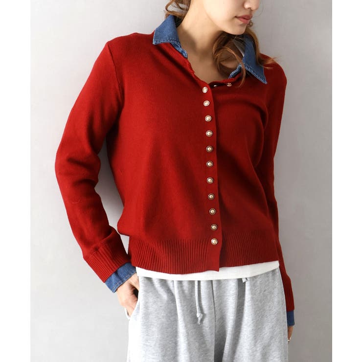 デニム切替ニットカーディガン | SpRay | 詳細画像24 