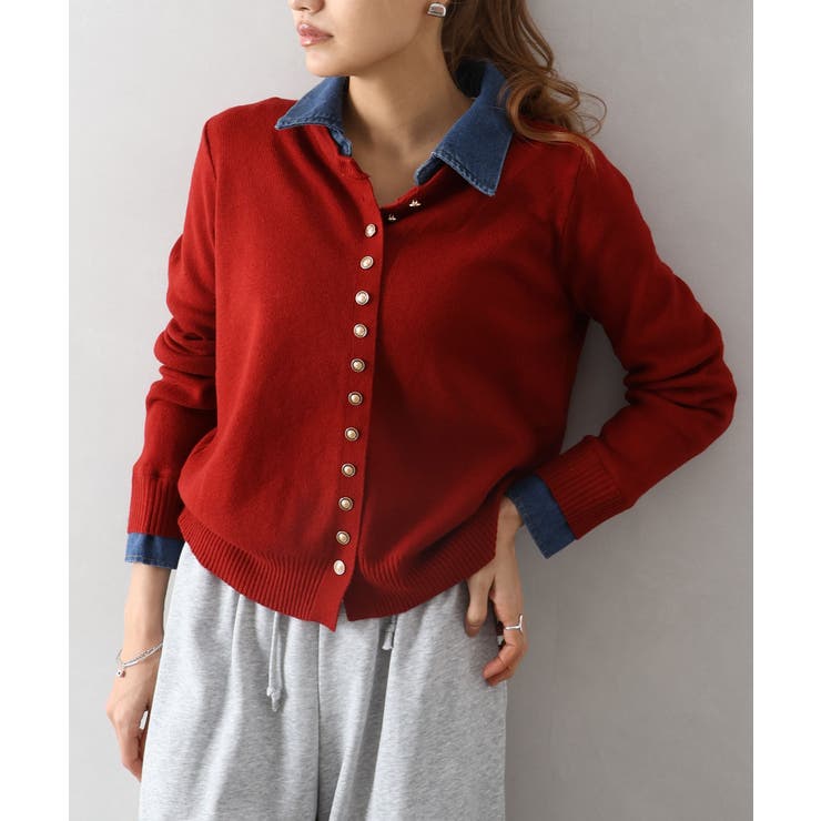 デニム切替ニットカーディガン | SpRay | 詳細画像26 