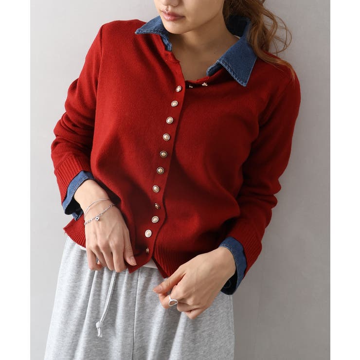 デニム切替ニットカーディガン | SpRay | 詳細画像27 