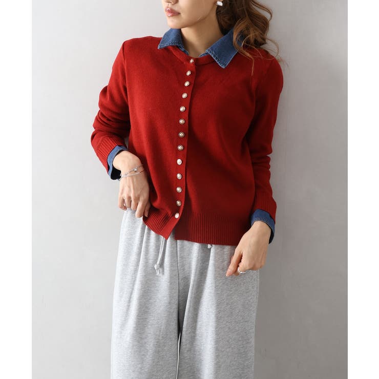 デニム切替ニットカーディガン | SpRay | 詳細画像28 