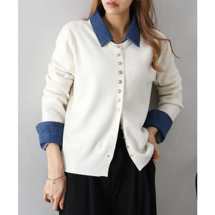 デニム切替ニットカーディガン | SpRay | 詳細画像29 