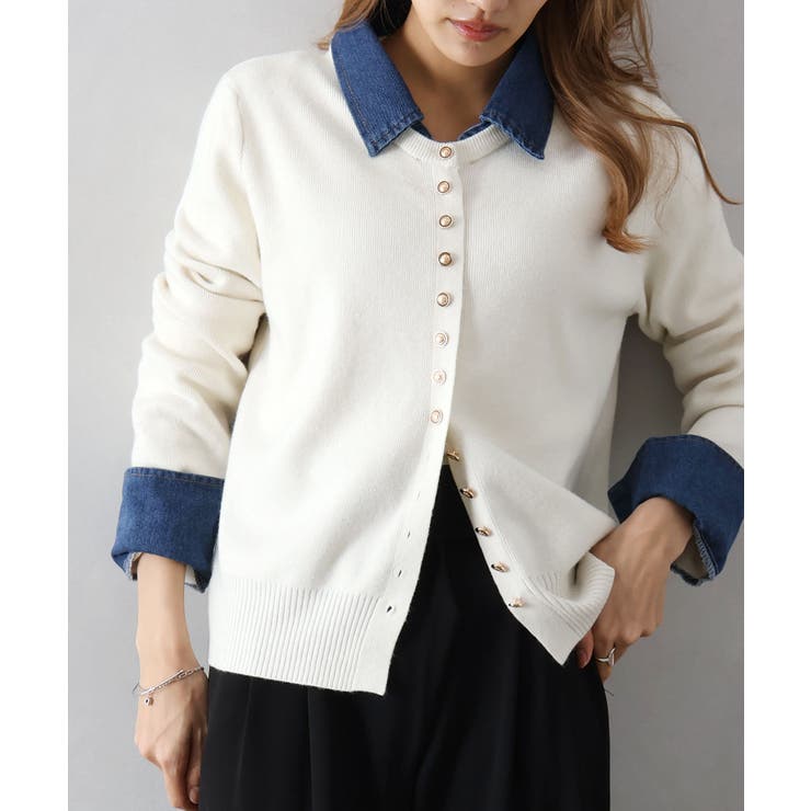 デニム切替ニットカーディガン | SpRay | 詳細画像30 