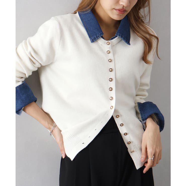 デニム切替ニットカーディガン | SpRay | 詳細画像32 