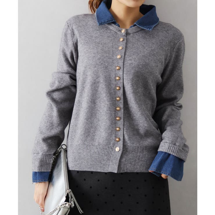 デニム切替ニットカーディガン | SpRay | 詳細画像35 