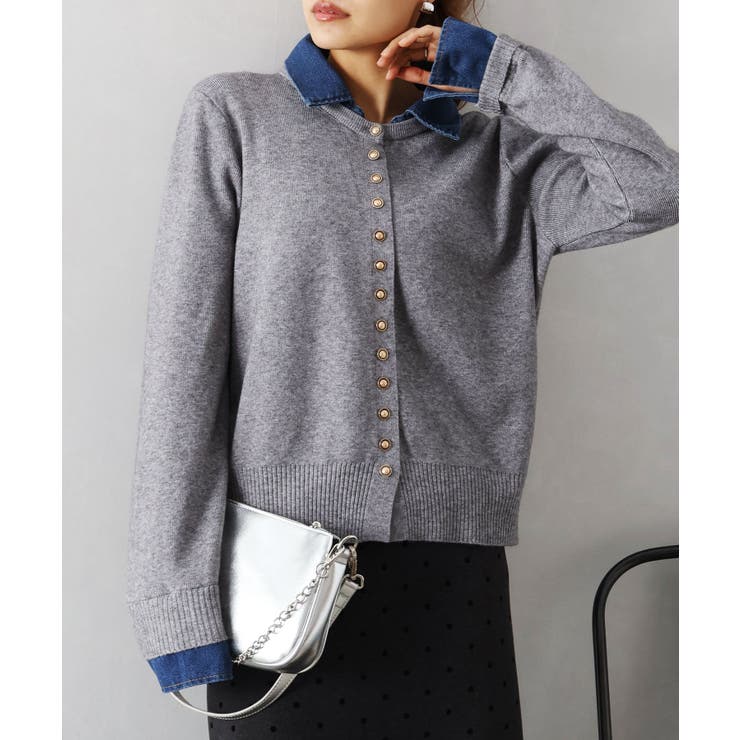 デニム切替ニットカーディガン | SpRay | 詳細画像38 