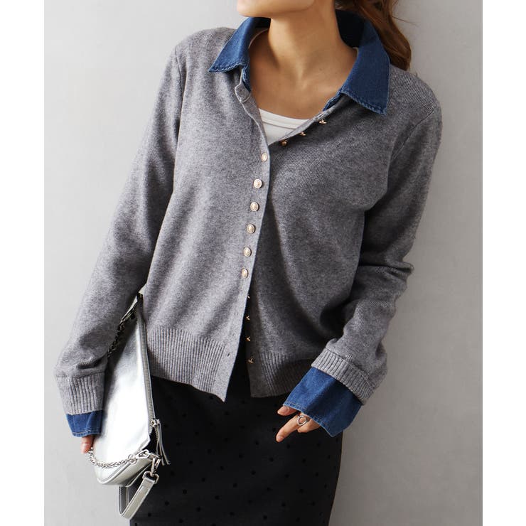 デニム切替ニットカーディガン | SpRay | 詳細画像40 