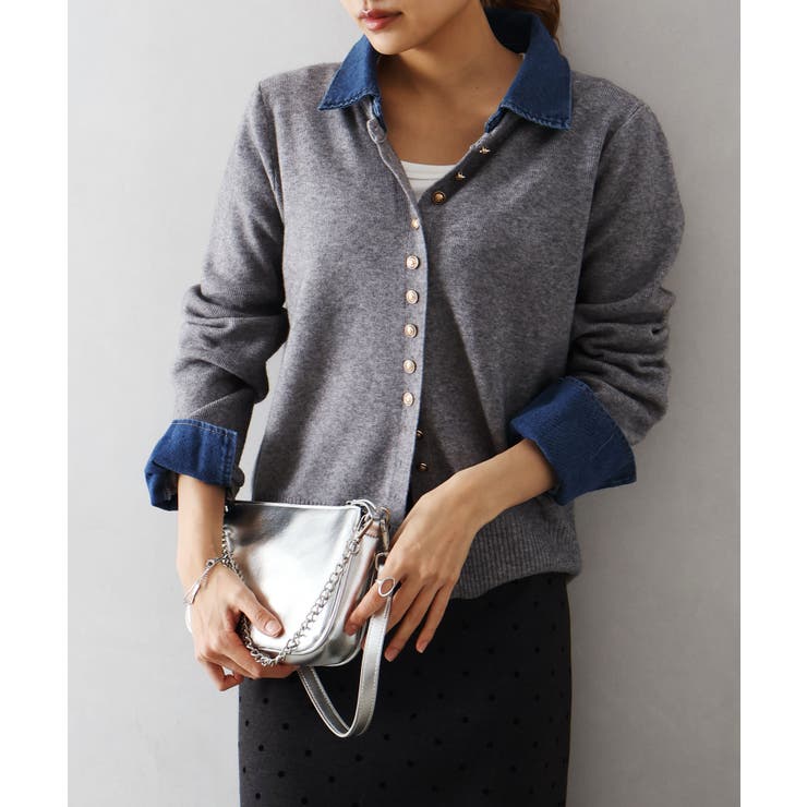 デニム切替ニットカーディガン | SpRay | 詳細画像43 