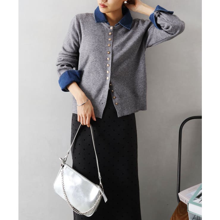 デニム切替ニットカーディガン | SpRay | 詳細画像45 