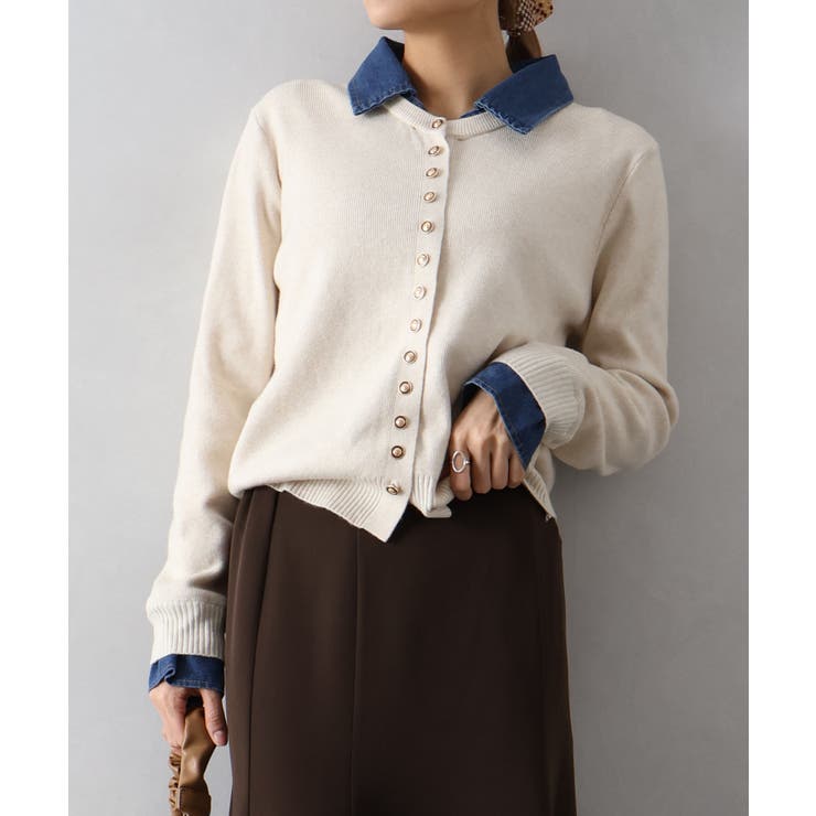 デニム切替ニットカーディガン | SpRay | 詳細画像46 