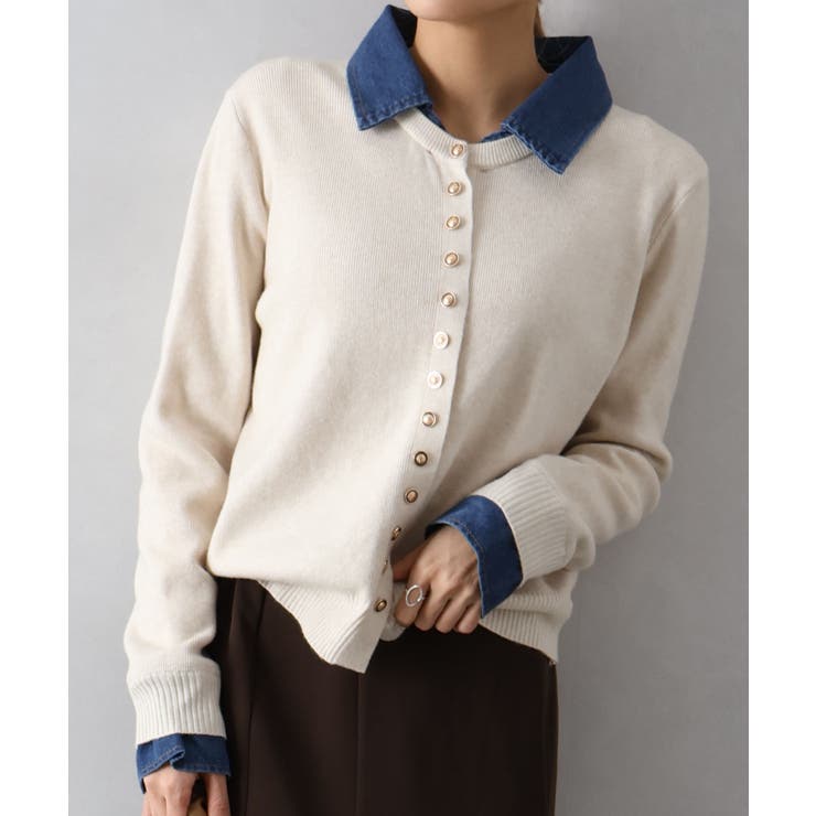 デニム切替ニットカーディガン | SpRay | 詳細画像47 