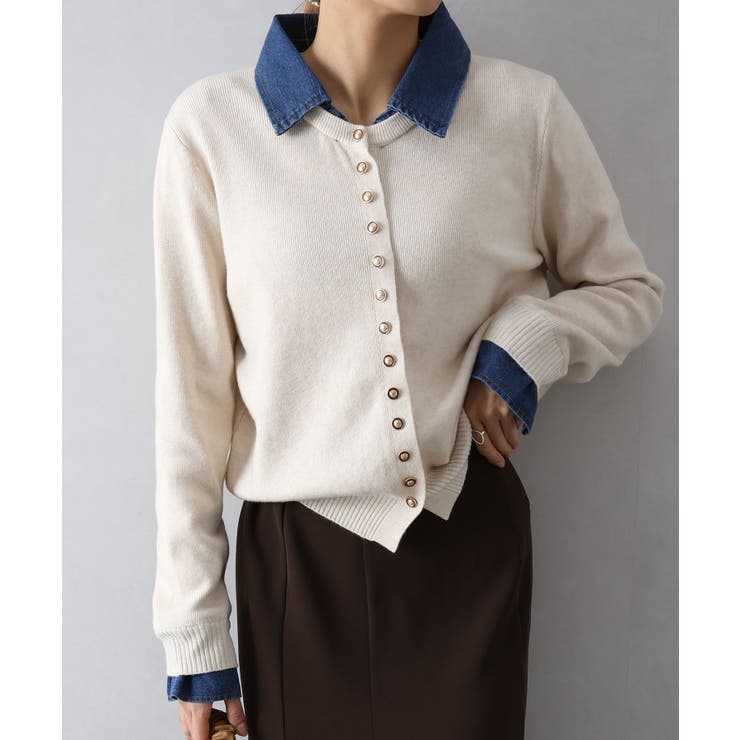 デニム切替ニットカーディガン | SpRay | 詳細画像50 