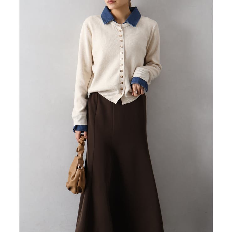 デニム切替ニットカーディガン | SpRay | 詳細画像51 