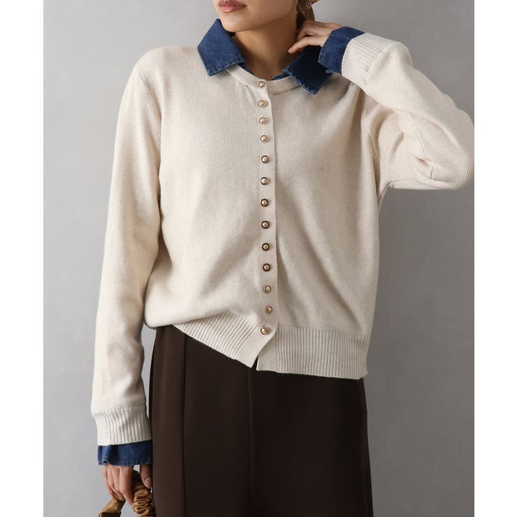 デニム切替ニットカーディガン | SpRay | 詳細画像52 