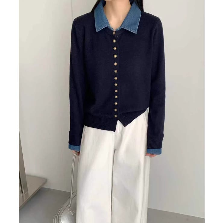 デニム切替ニットカーディガン | SpRay | 詳細画像4 