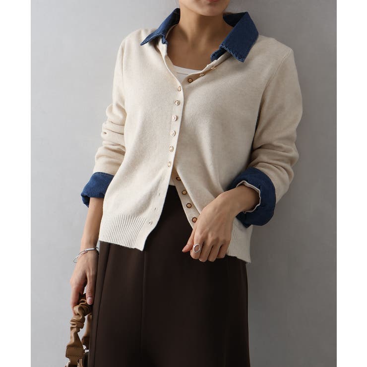 デニム切替ニットカーディガン | SpRay | 詳細画像55 