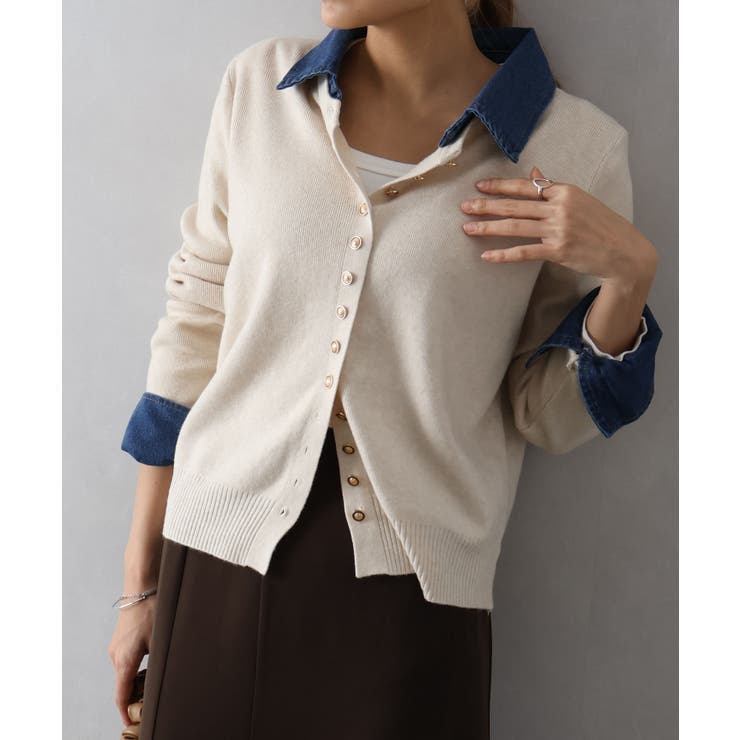 デニム切替ニットカーディガン | SpRay | 詳細画像56 