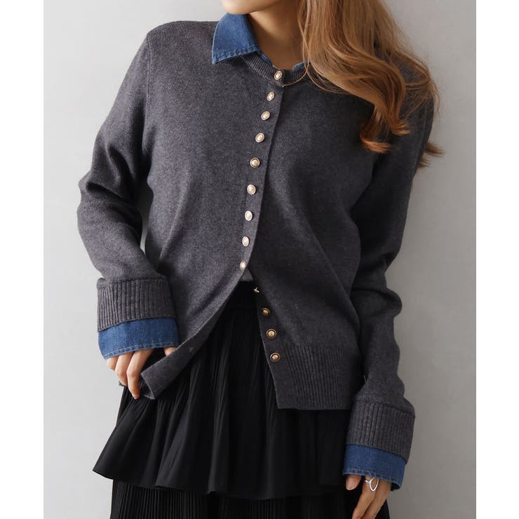 デニム切替ニットカーディガン | SpRay | 詳細画像58 